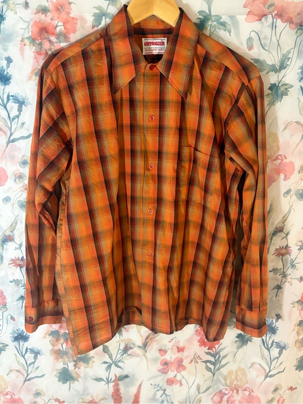 Retro Orange Plaid Button-Down Shirt by Outrigger